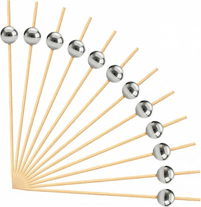 100 Palillos Cóctel Brochetas Bolas Plástico Plateado