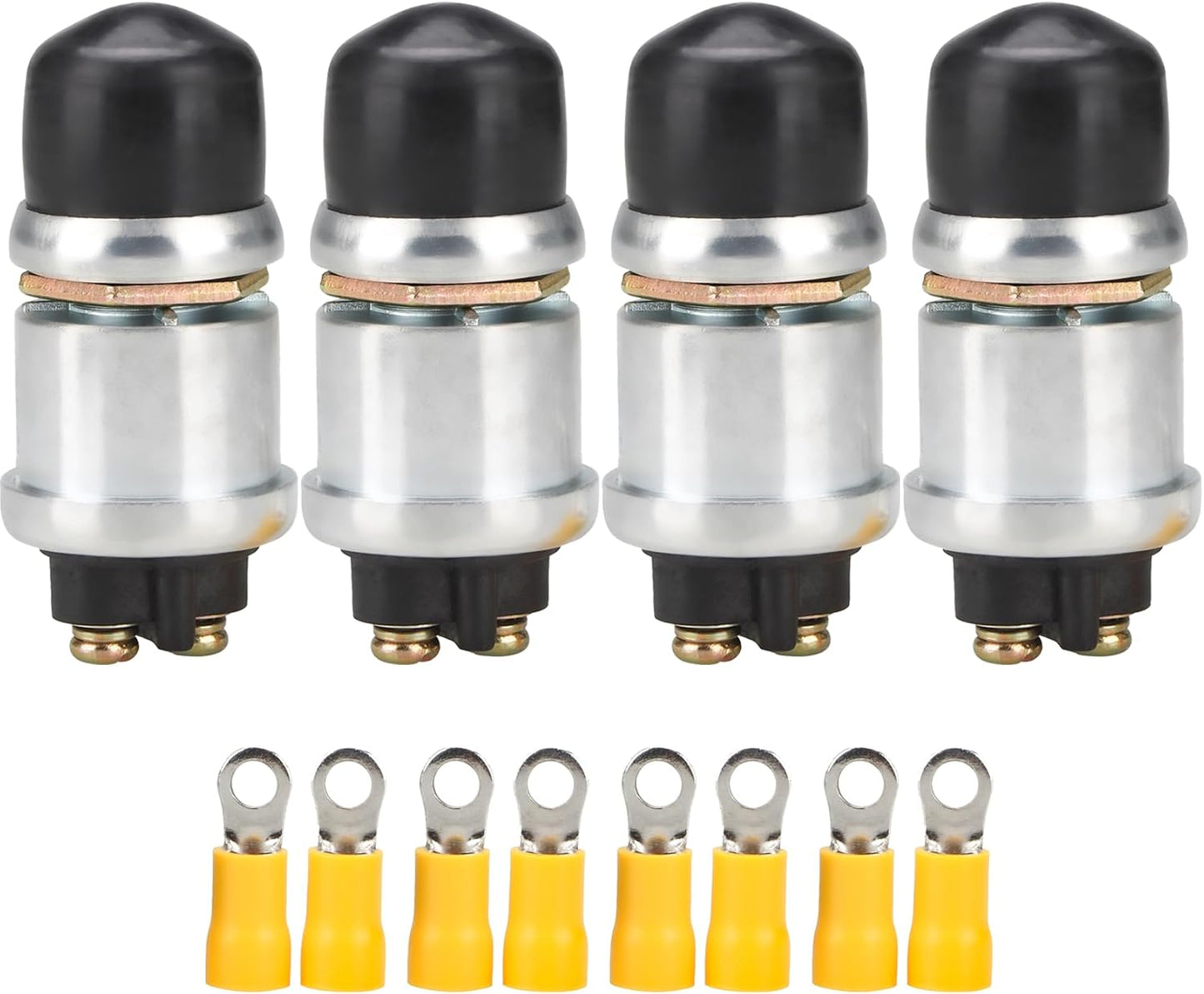 4 Interruptores Botón 12V/24V 50A Impermeable Auto Negro