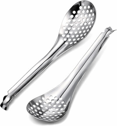 Cuchara acero inox ranurada para caviar y gastronomía molecular