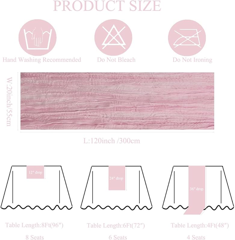 12 Caminos Mesa Rosa Claro 10ft Tela Queso Boho Boda