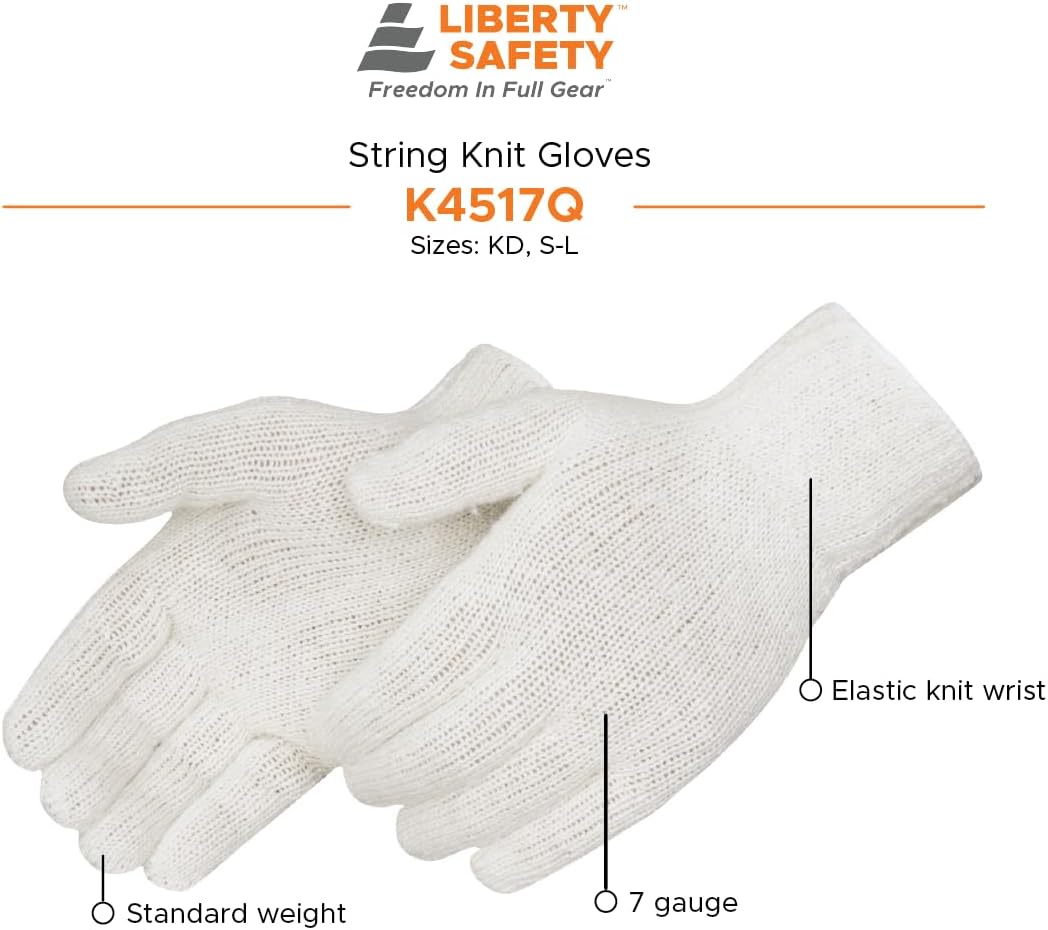 12 Pzas Guantes Algodón Poliéster Sin Costuras Talla Grande Blanco