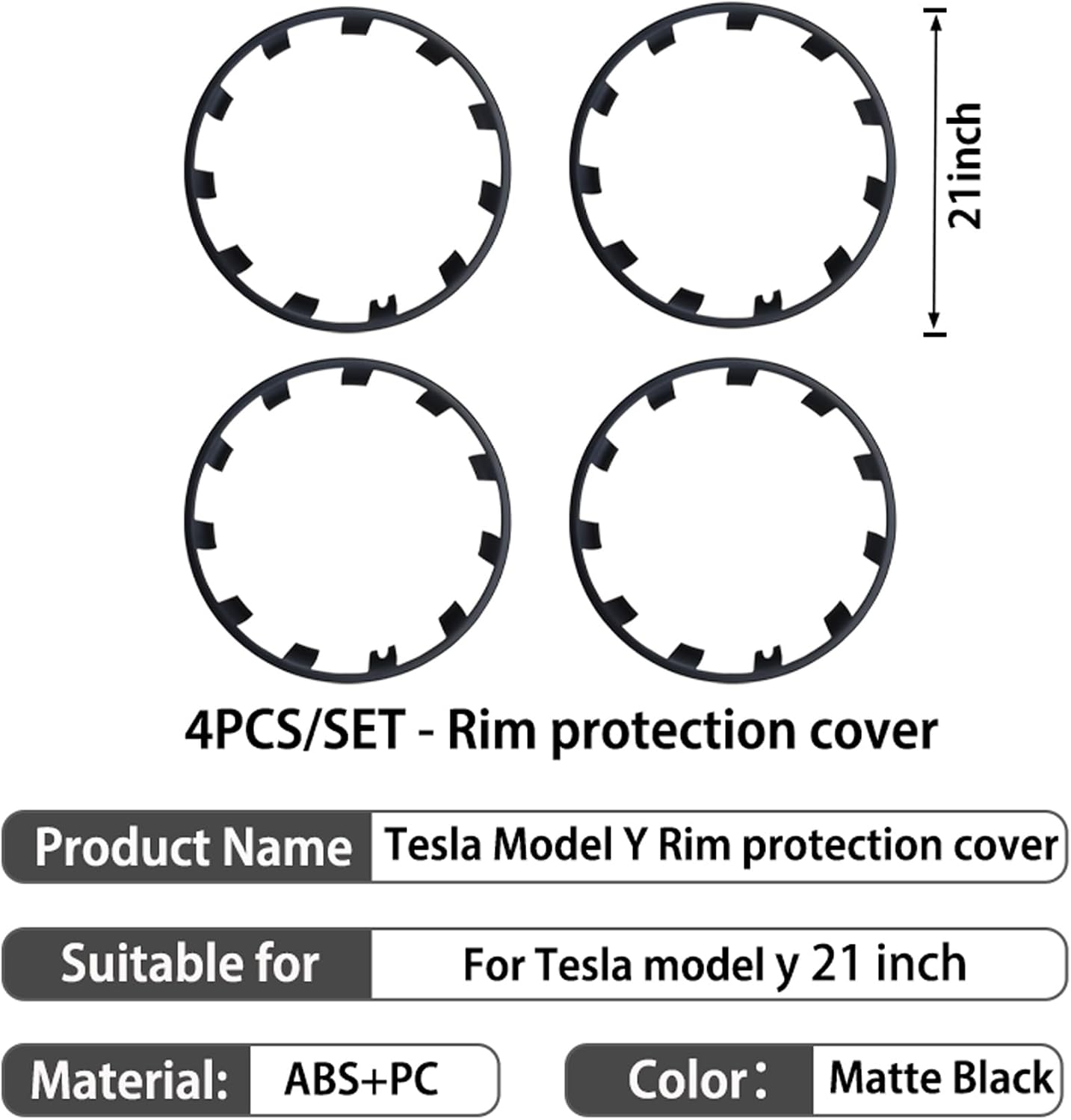 Protector llanta ABS Model Y 21" color negro mate