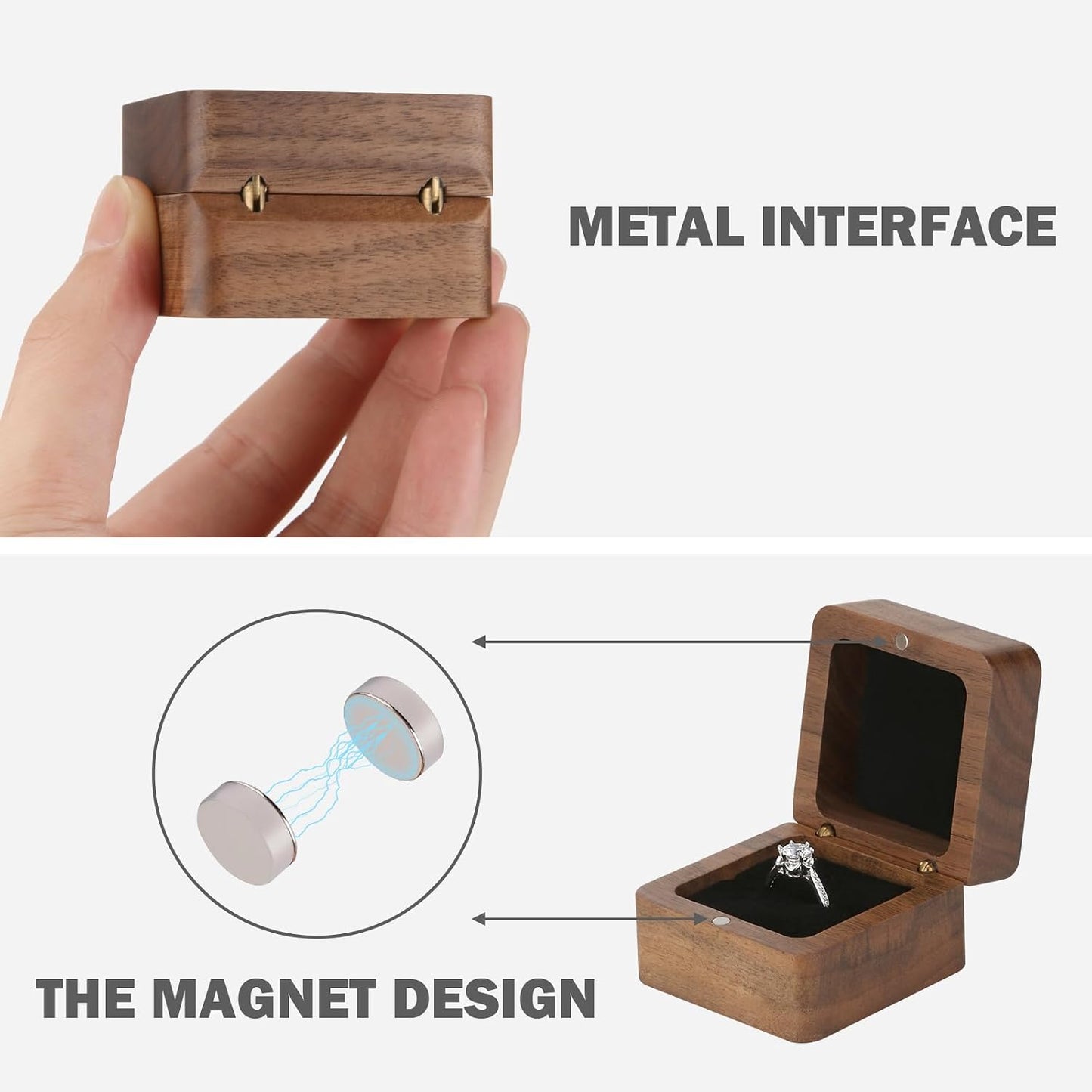 Caja madera ranura anillo personalizado boda negra