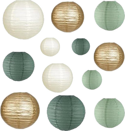 12 Linternas Papel 6-12pulg Verde Salvia Decoración Fiesta