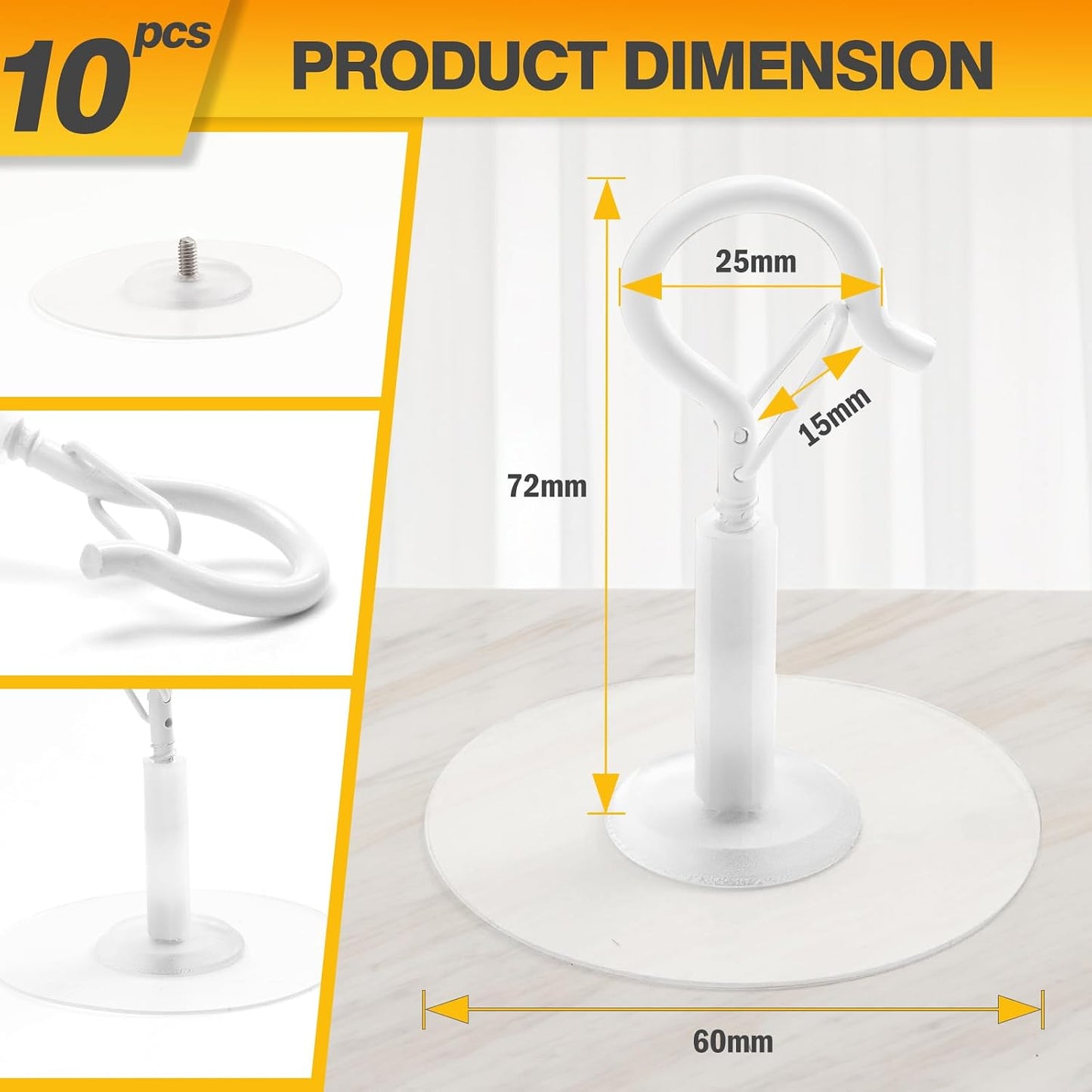 10 Ganchos Adhesivos para Techo y Pared Sin Taladro