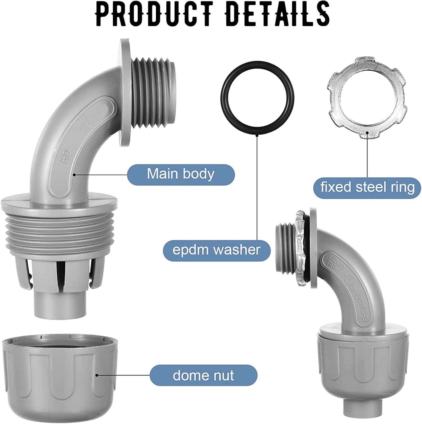 Conector hermético PVC 90 grados para hogar cocina baño