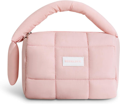 Bolsa maquillaje hinchada con asa acolchada para mujer