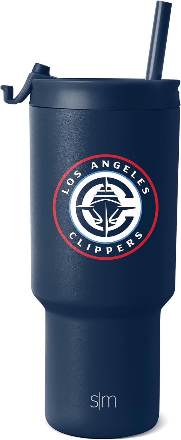Vaso acero inox 30oz con tapa abatible y pajitas NBA