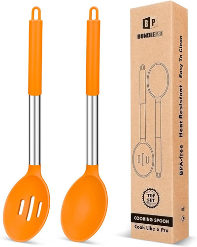 2 Cucharas Silicona Antiadherente para Cocinar Naranja