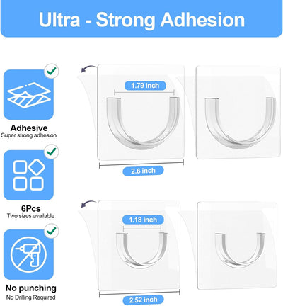 6 Soportes adhesivos para barra ducha sin taladrar 30lb