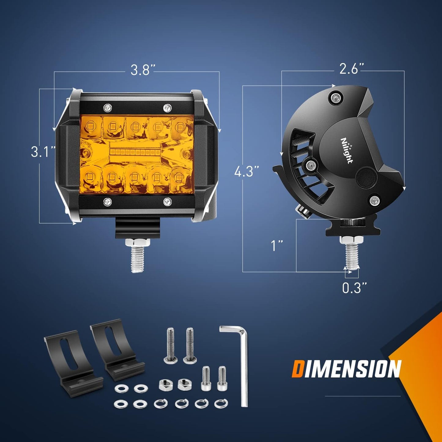 2 Luces LED Ámbar 4" 60W Haz Puntual y Disperso