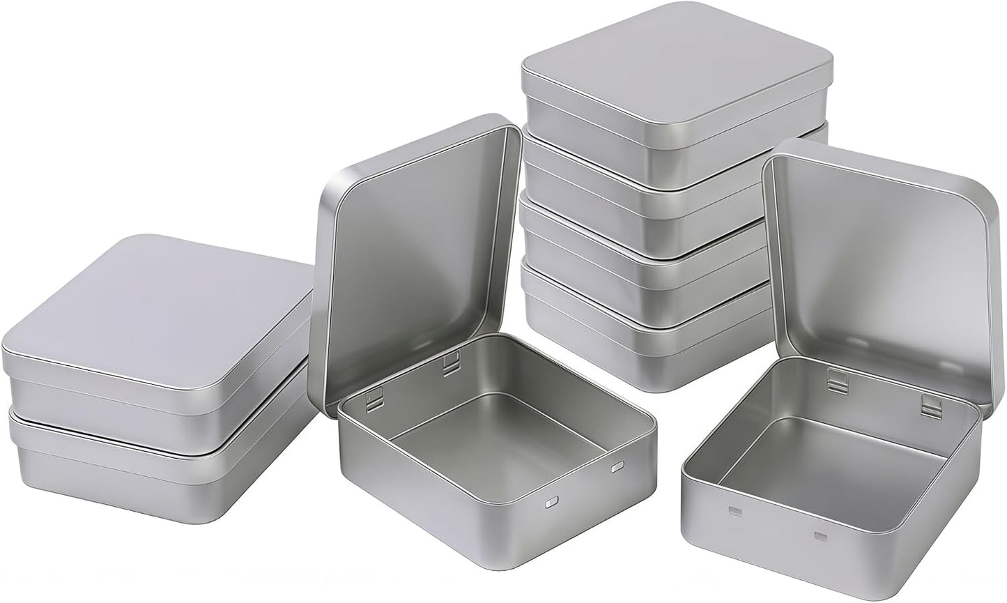 8 Latas Metal Plateado con Tapas Bisagra para Dulces Regalos