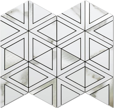 Hoja azulejos adhesivos mosaico mármol blanco triángulo