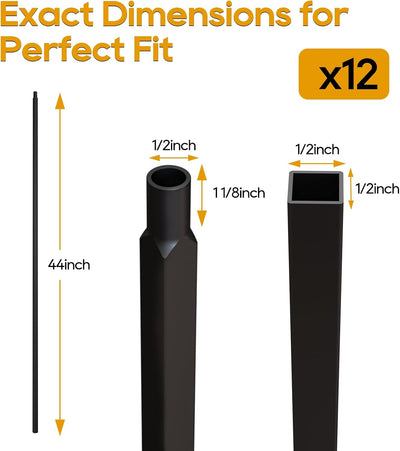 Balaustres hierro forjado 12pzas 1/2x44pulg metal negro escalera