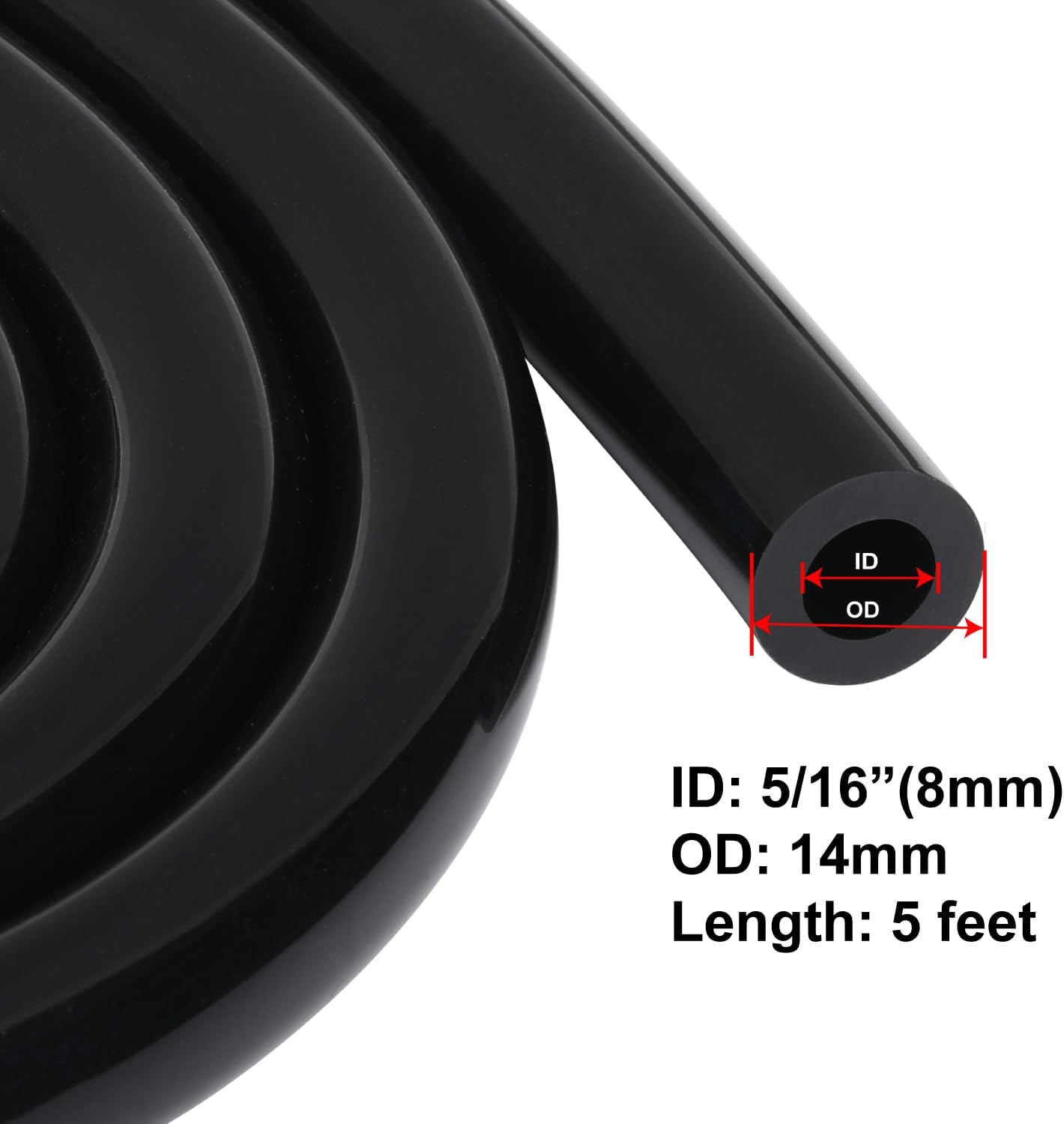 Manguera vacío silicona 5/16" 5ft negra 130PSI