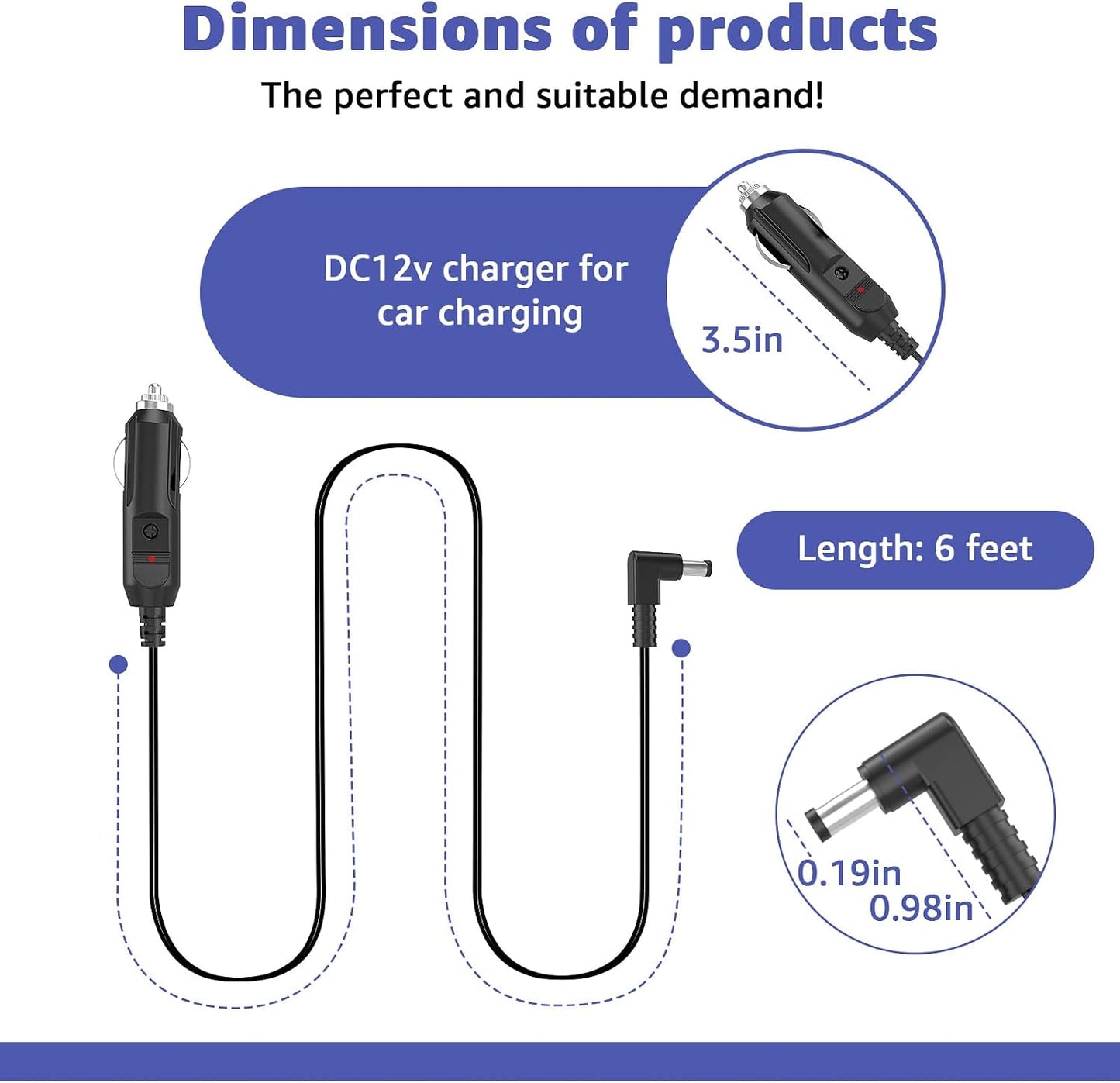 Cable carga 12V para barra luz LED inalámbrica TowMate TM22G