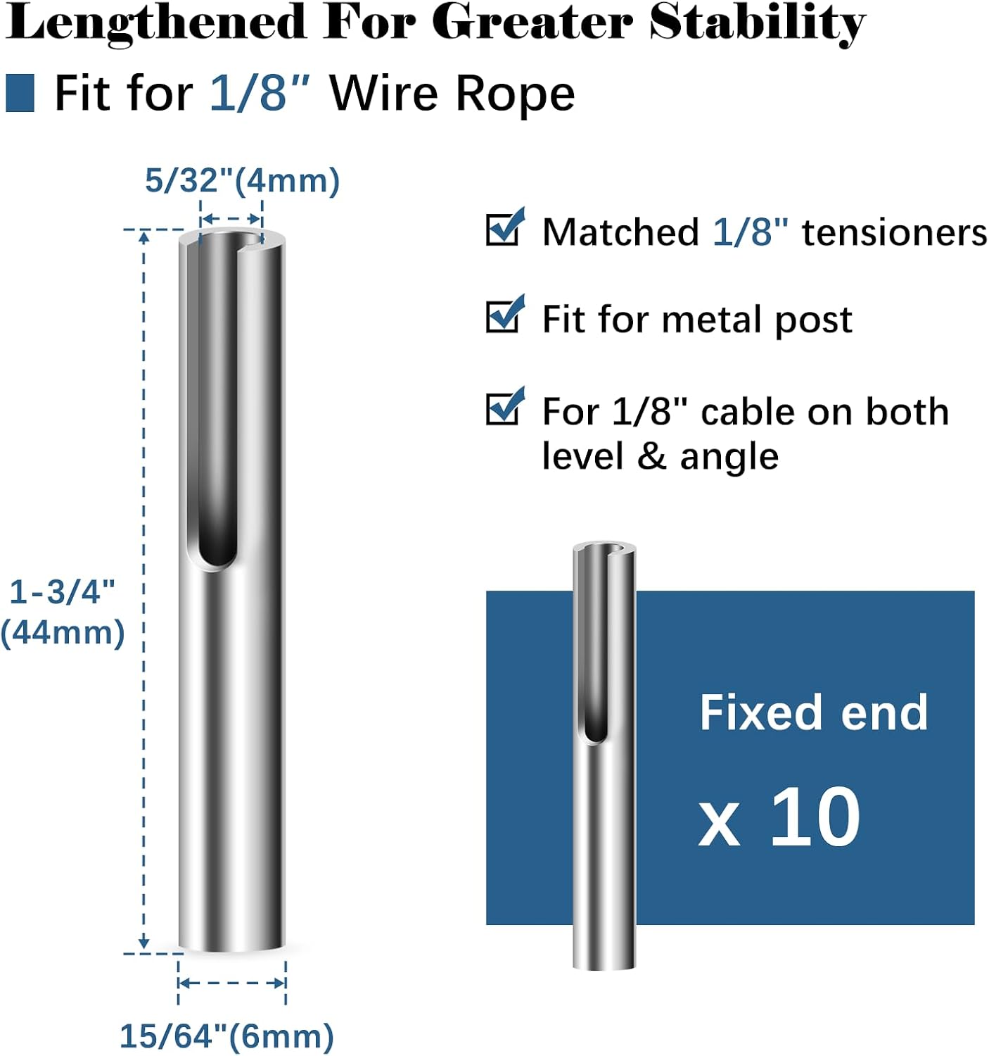 10 Barandillas Cable Invisible 1/8pulg Acero Inox T316