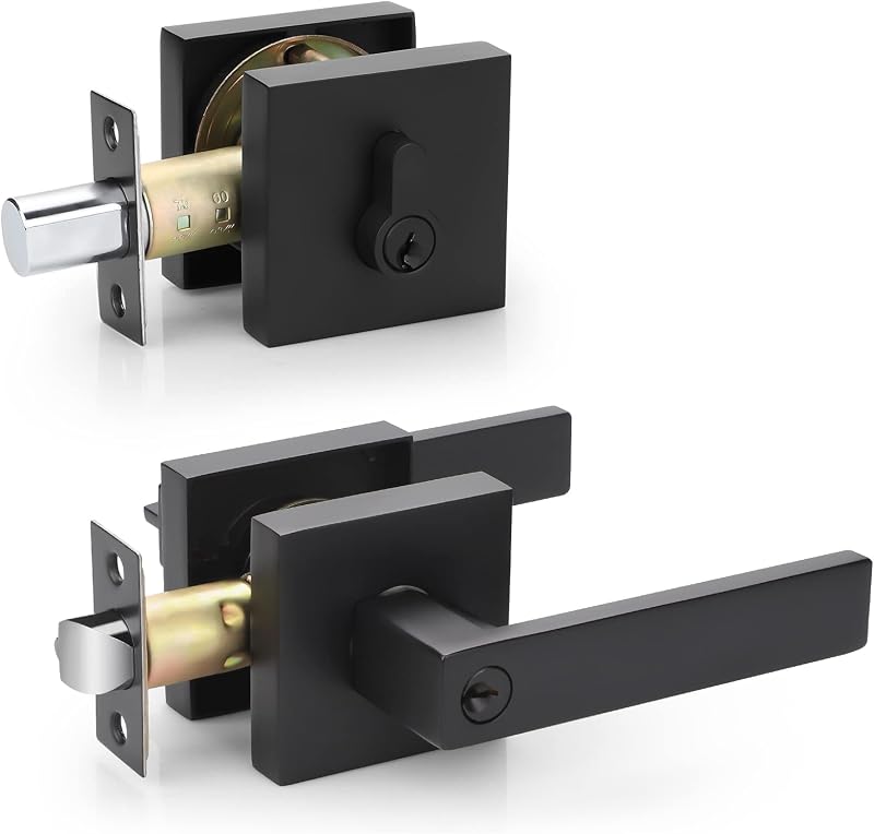 6 Manijas Puerta Cerradura Cilindro Llave Cuadrada Negro