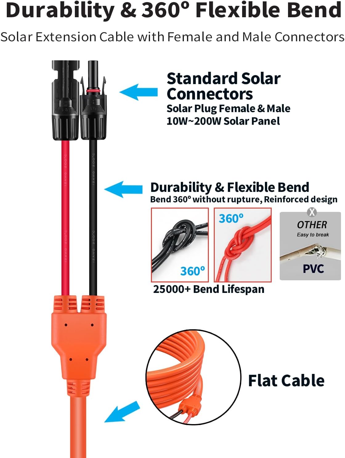 Cable extensión solar 10 AWG 10pies con conectores impermeables