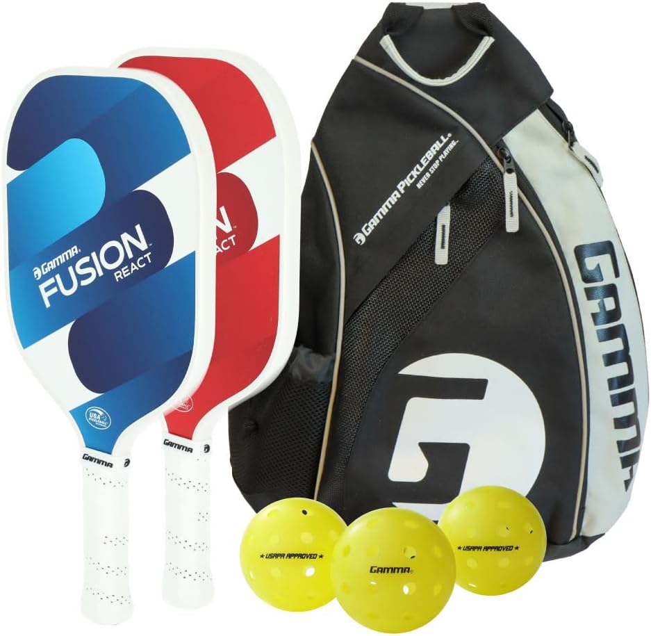 Set paletas pickleball fibra vidrio 2pzas 3 bolas rojo/azul