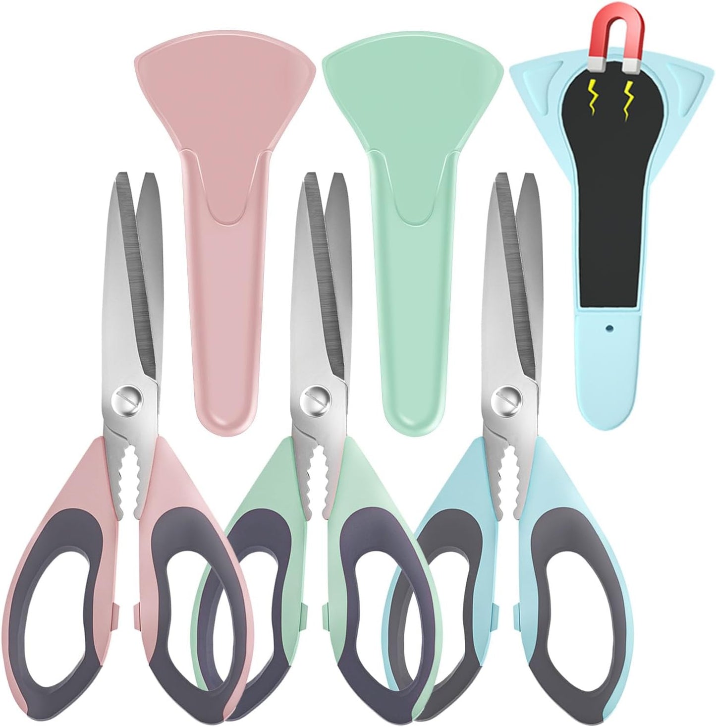 3 Tijeras Cocina Acero Inox Soporte Magnético Multifuncionales