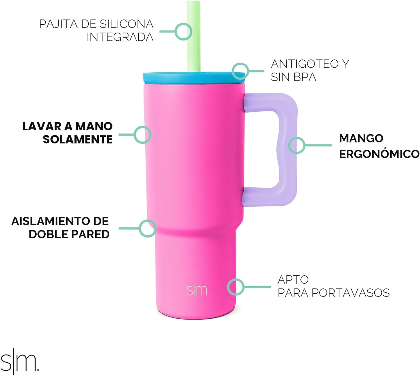 Vaso niños 24oz acero inox asa tapa silicona reutiliz.