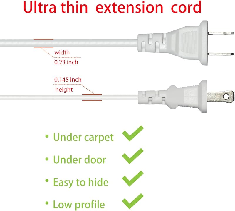 Cable extensión delgado negro 15ft 2 clavijas