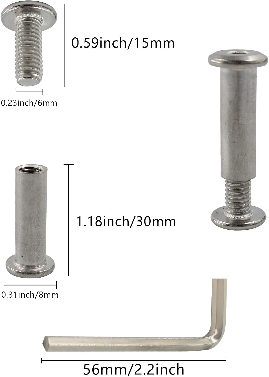 20 Pzas Pernos M6 Acero Inox Con Llave Allen para Cama Bebé