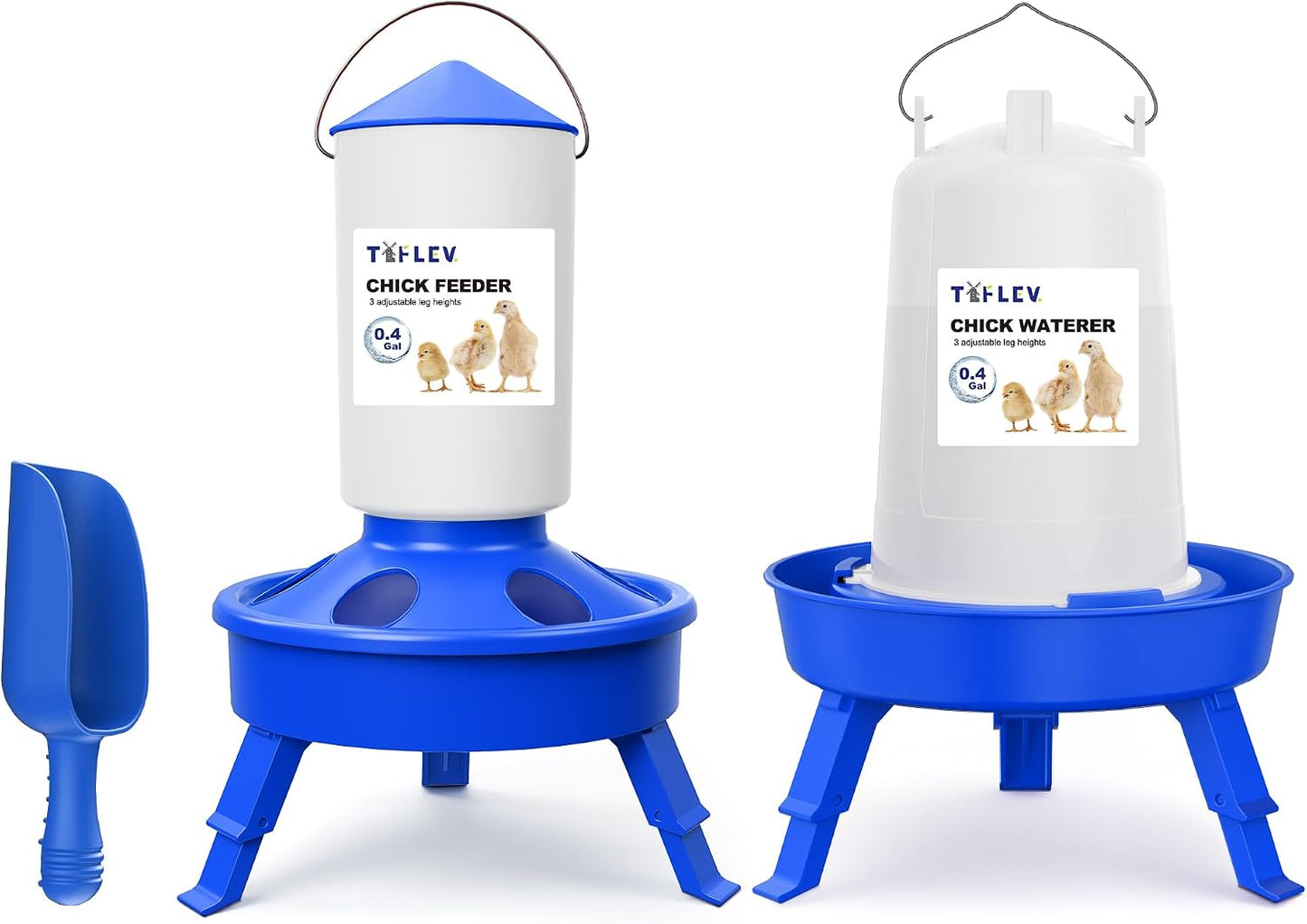 Comedero y bebedero pollitos 0.4gal cuchara 3 alturas azul