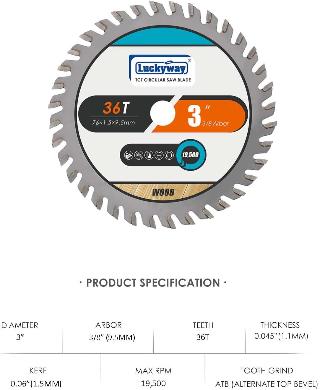 Hojas sierra 3pulg 36T eje 3/8pulg TCT para madera plástico aluminio