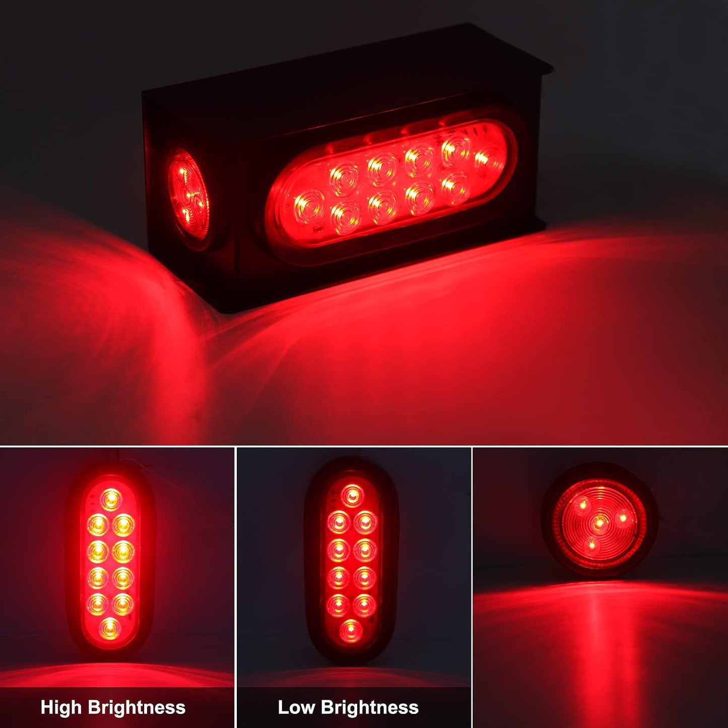 2 Pzas Luces traseras LED oval rojas 6pulg y laterales redondas 2pulg