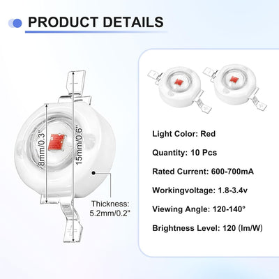 Lámpara LED COB 1.8-3.4V 600-700mA Roja 10 Pzas