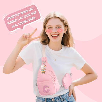 Riñonera con inicial para niñas y adolescentes Rosa