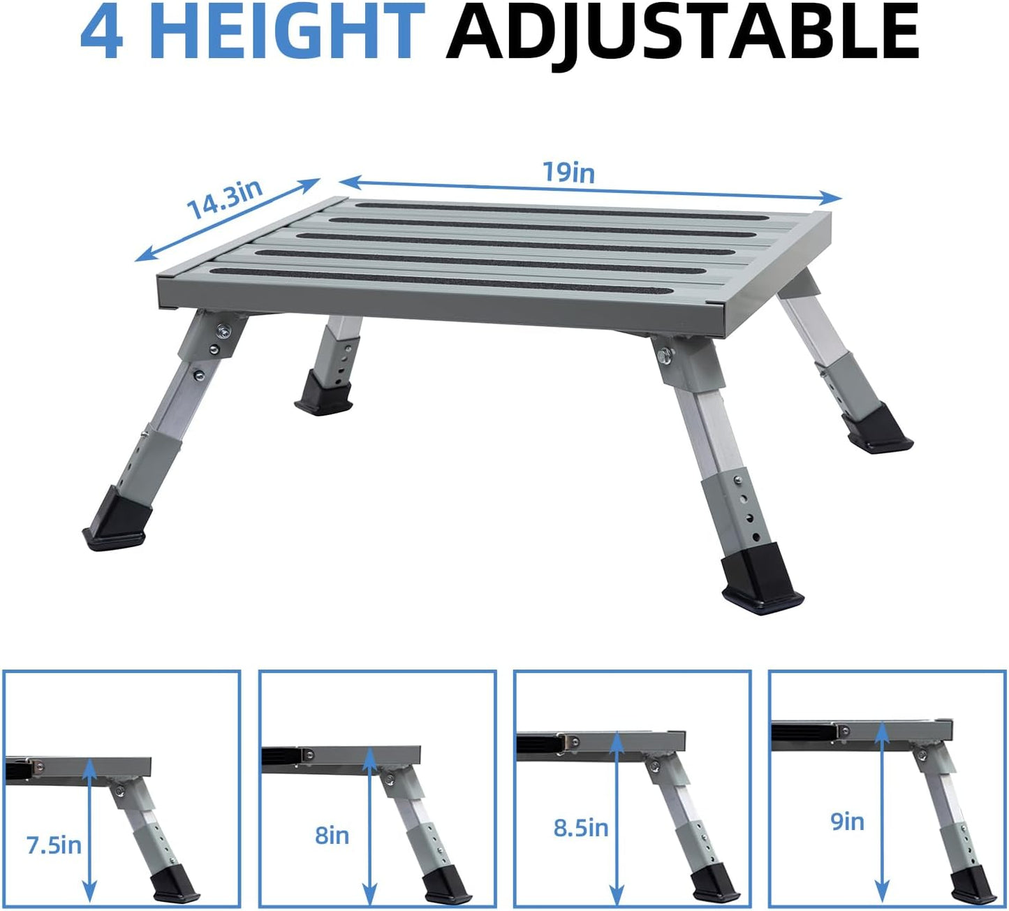 Taburete RV aluminio plegable 1500lb patas antiderrap