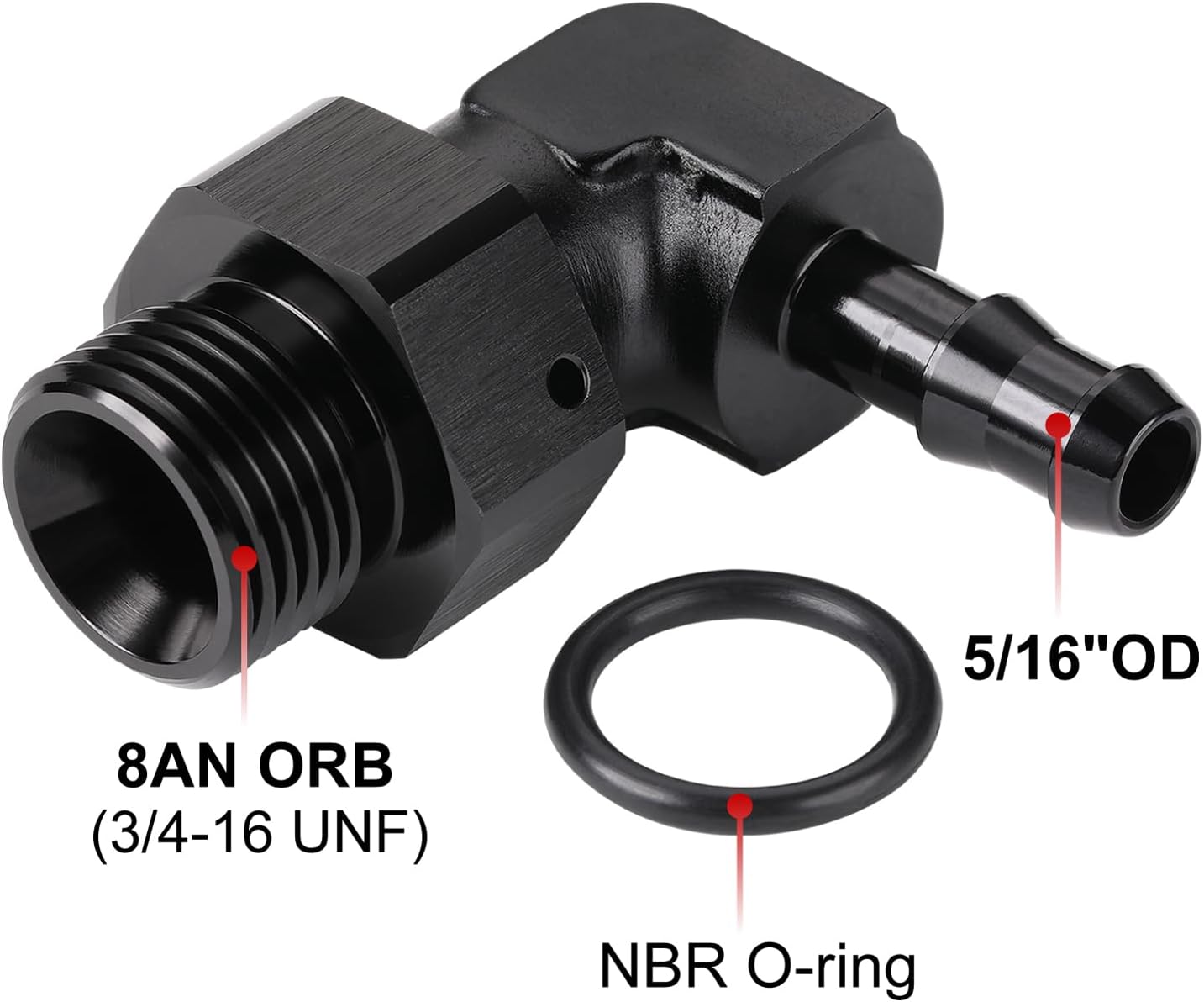 Adaptador 5/16 Púa Manguera 90 Grados Aluminio Negro