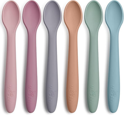 6 Cucharas Silicona para Bebé Entrenamiento Color Morandi