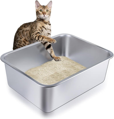 Caja arena acero inox para gatos con bandeja alta antiadherente