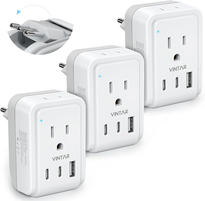 Adaptador viaje Italia 5en1 con 3 USB y 2 tomas US