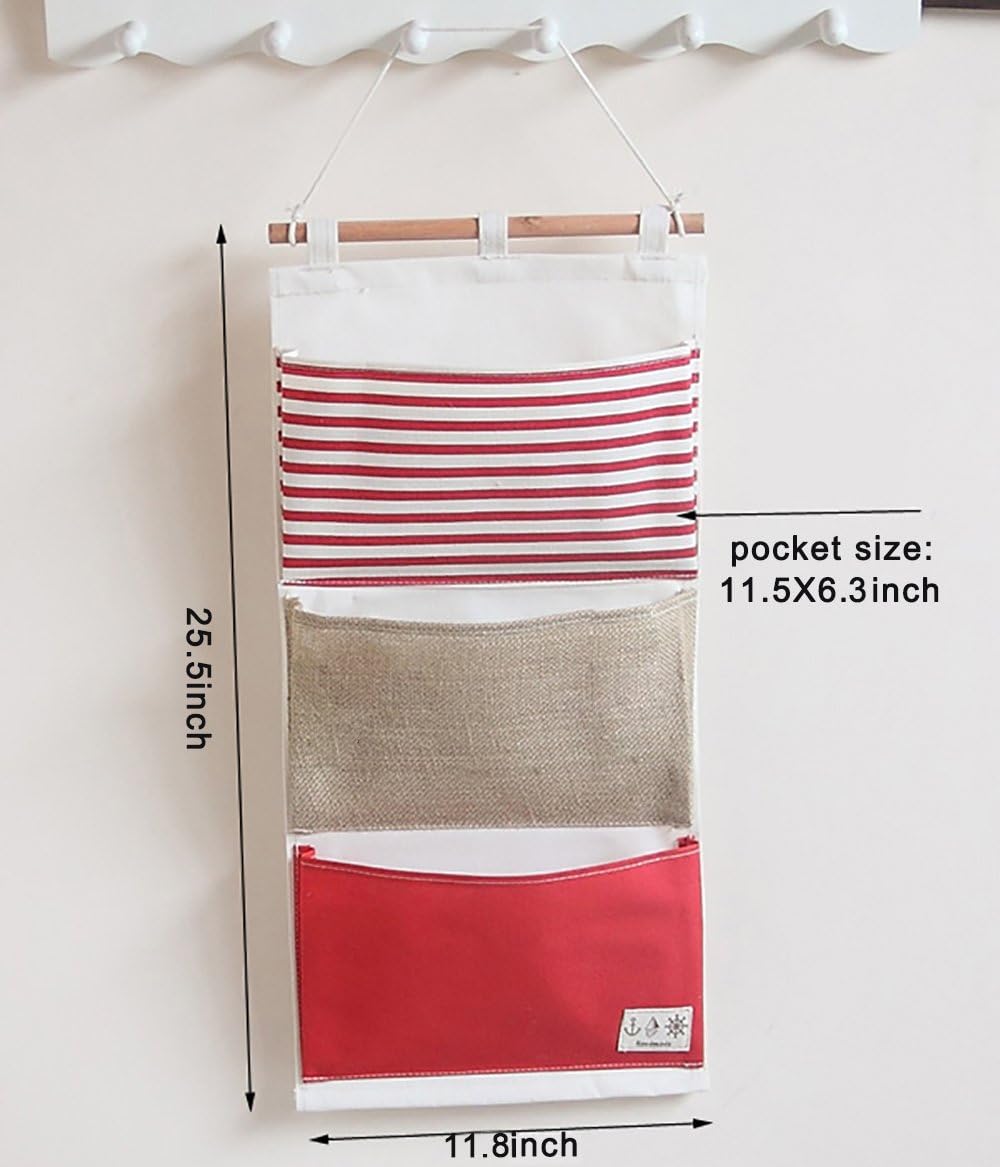 Extensor pescado colgador tela algodón 3 bolsillos rojo