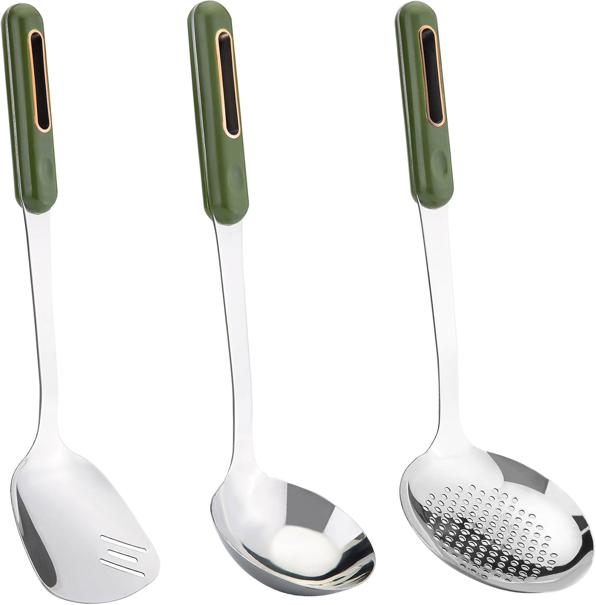 Juego 3 utensilios cocina acero inox mango verde