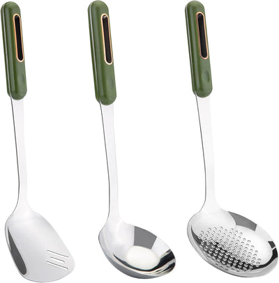 Juego 3 utensilios cocina acero inox mango verde