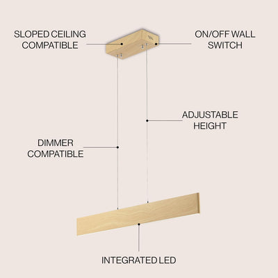 Colgante lineal madera claro 32pulg luz LED cocina
