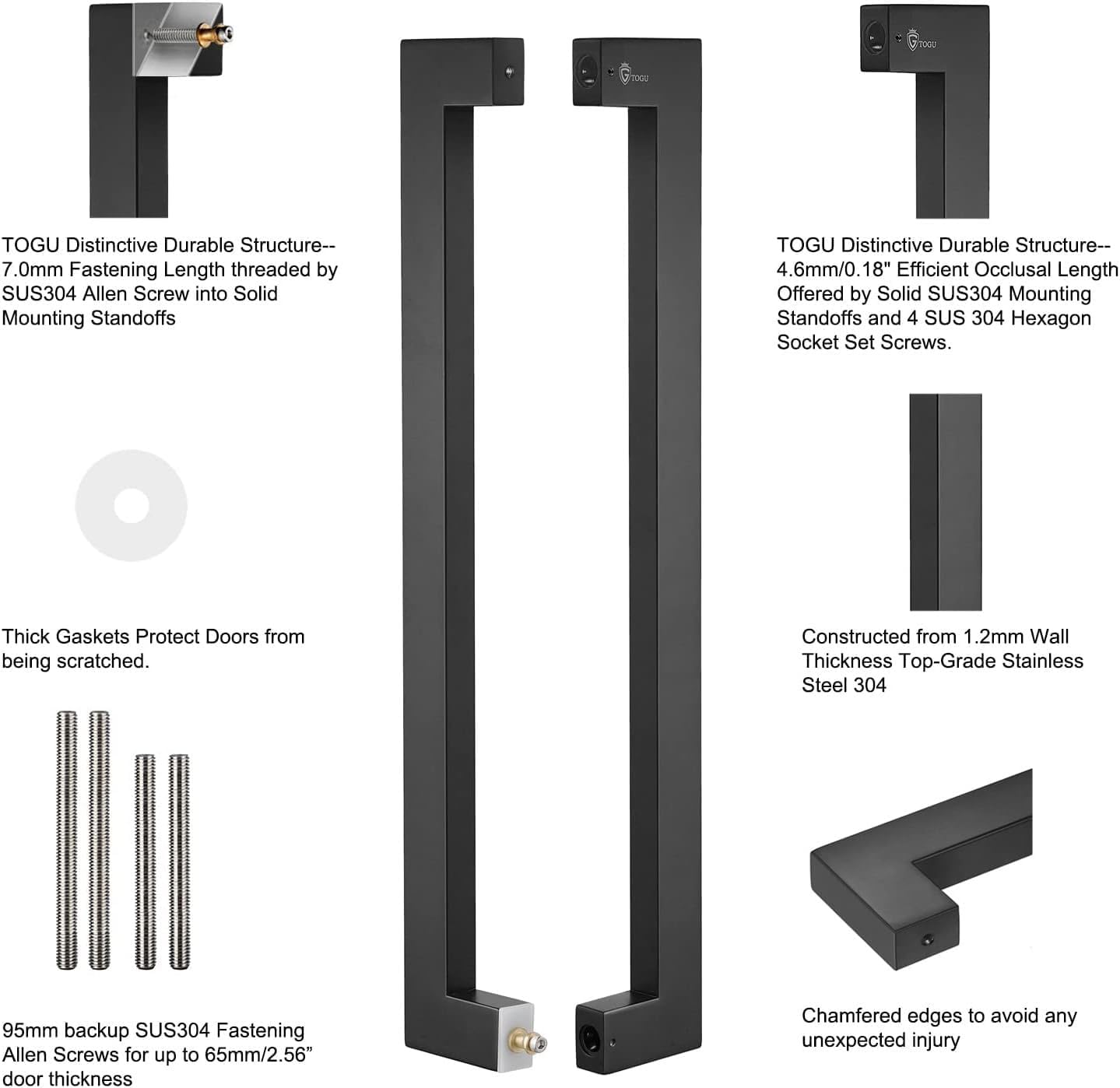 Manija puerta acero inox cuadrada 35.433pulg madera vidrio