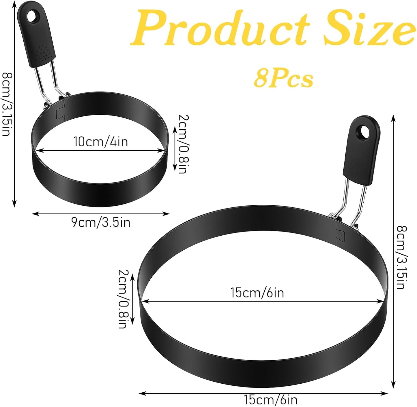 Set 8 Anillos Huevo 3.5pulg Molde Silicona Acero Inox