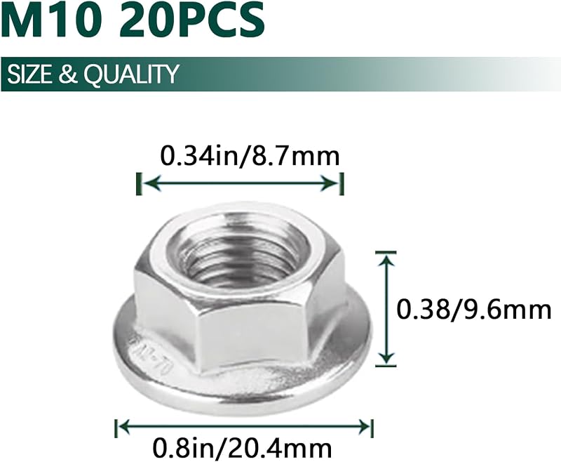 Kit 20 Pzas Tuercas Brida Métrica Acero Inox 304