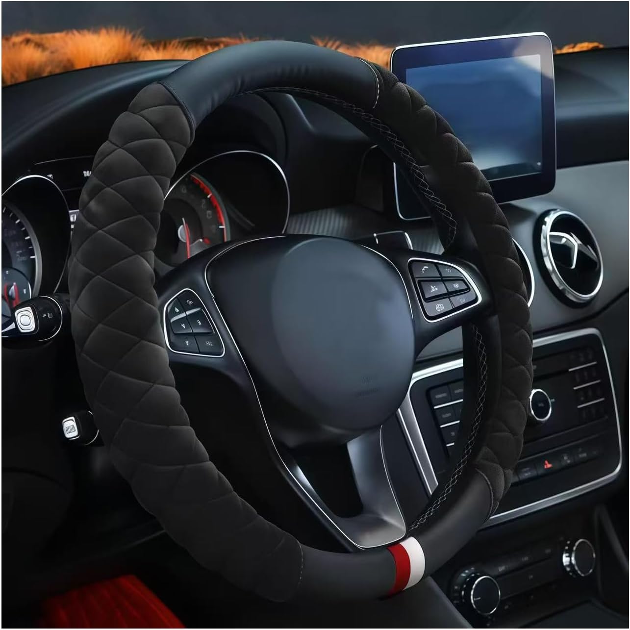 Funda volante antideslizante 15pulg felpa invierno universal negro
