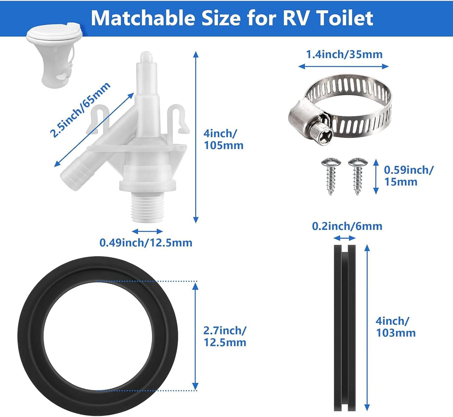 Válvula agua inodoro RV comp Sealandy 321 Series 2 anillos