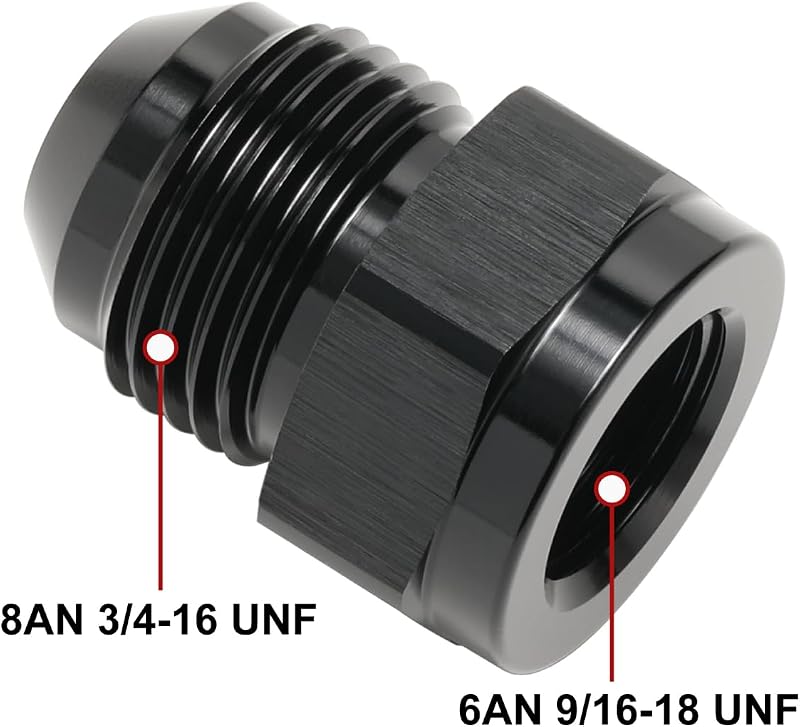 Adaptador 6AN hembra a 8AN macho aluminio negro