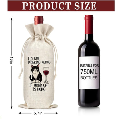 Bolsa de vino de lona con texto humorístico para gatos
