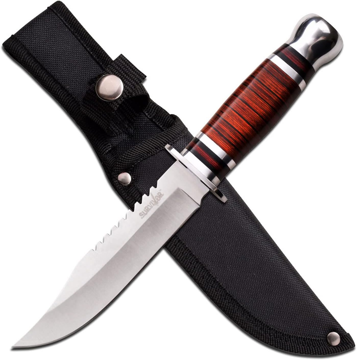 Cuchillo fijo 10.5" hoja satinada mango madera marrón